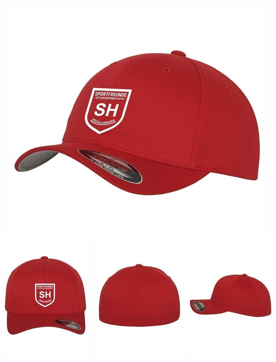 Original FLEXFIT® Wooly Combed Kappe mit Sportfreunde Stuckenbusch / Hochlarmark Logo ROT