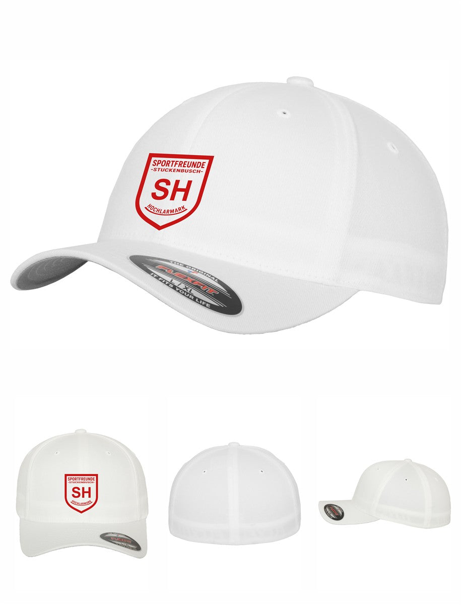 Original FLEXFIT® Wooly Combed Kappe mit Sportfreunde Stuckenbusch / Hochlarmark Logo WEIß