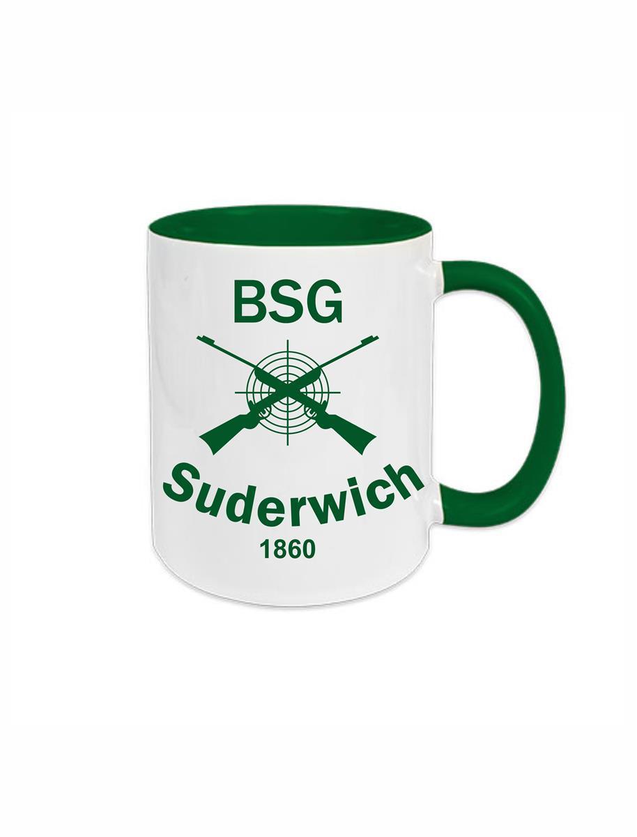 BSG Suderwich Keramiktasse Außen weiß / Innen farbig 330 ml Dunkelgrün