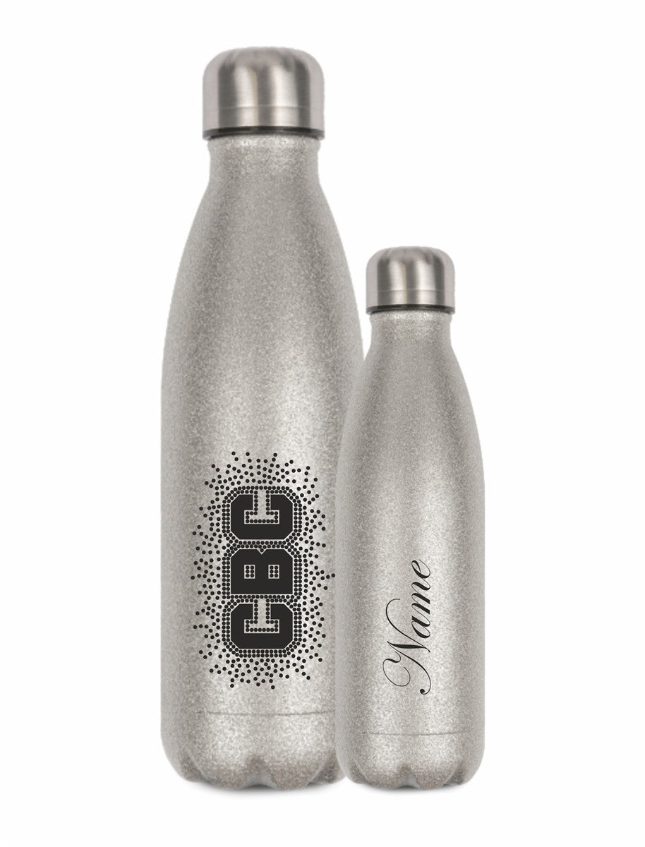 CBC Thermoflasche-Edelstahl silber glitzer 500ml mit SPARK-Oberfläche und Name