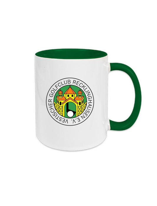 Vestischer Golfsclub e.V. Keramiktasse außen weiß/innen grün 330ml mit Logodruck
